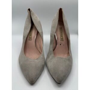 Bravomoda Women 6.5 Suede Pointed Toe Block Heels Taupe Shoes Thrashed